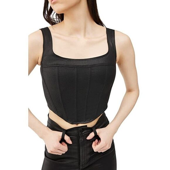 DL1961 Corset Top Women's Medium Black Cotton Pintuck Square Neck Cropped ERK624 - Picture 1 of 10